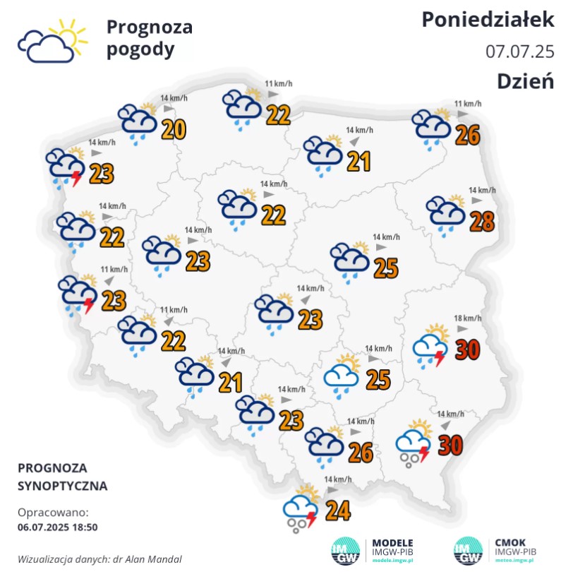 Pogoda na poniedziałek. Spadek temperatury i przelotne opady 2 Pogoda na poniedziałek