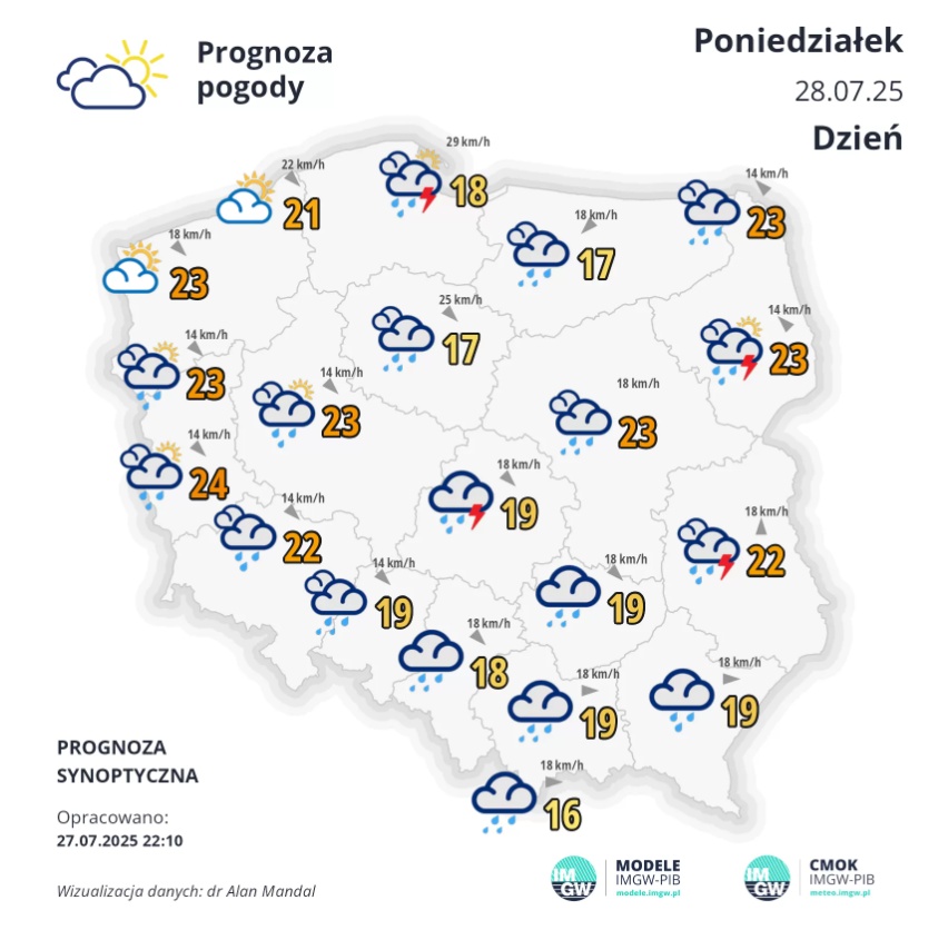 Pogoda na poniedziałek. Dużo deszczu i możliwe burze 2 pogoo222
