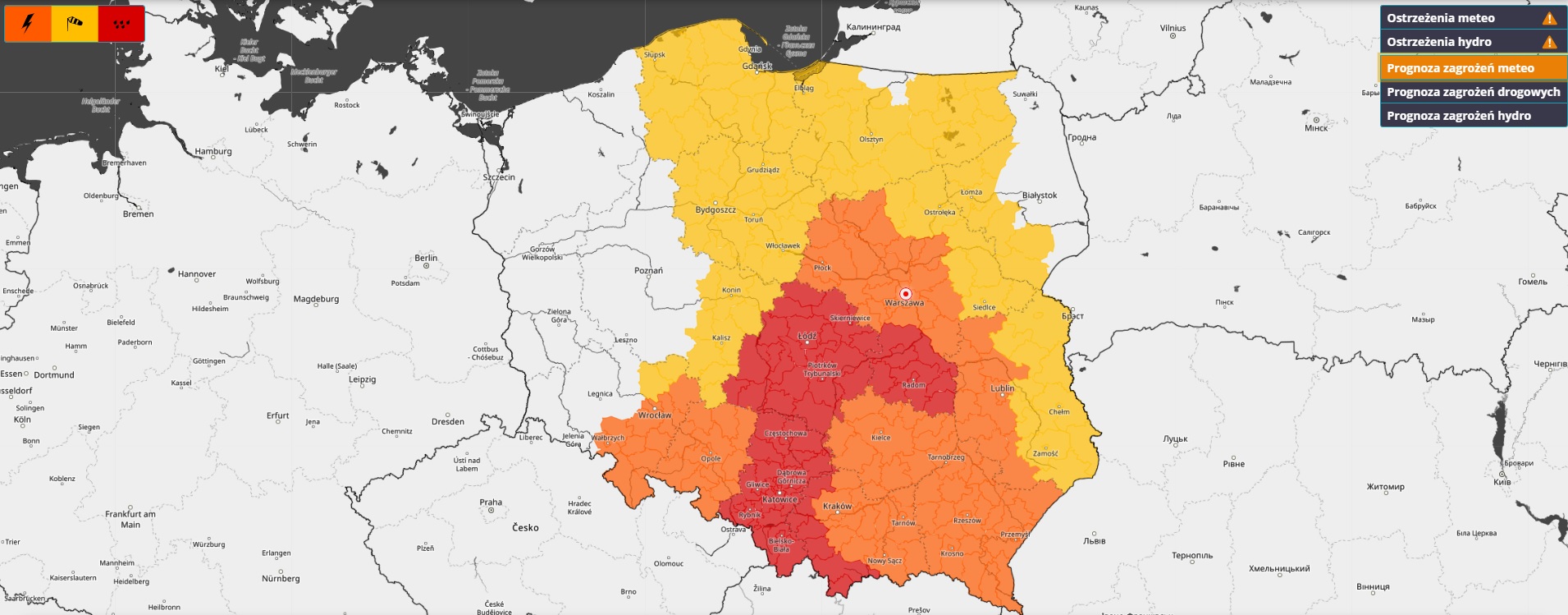 Ulewne deszcze w Łódzkiem. IMGW wydał najwyższy stopień zagrożenia 2 zagrozenia 1