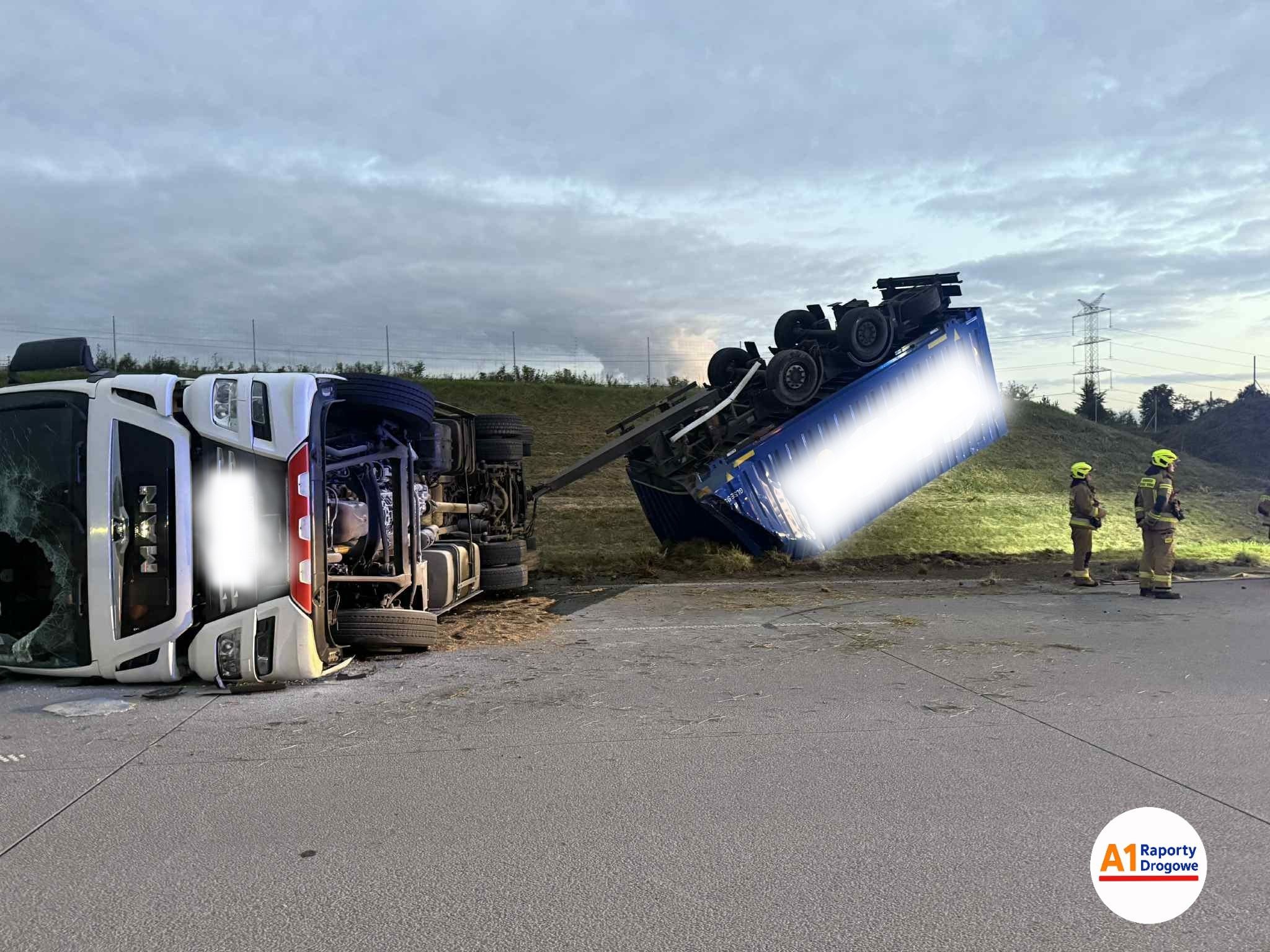 Przewrócona ciężarówka na A1