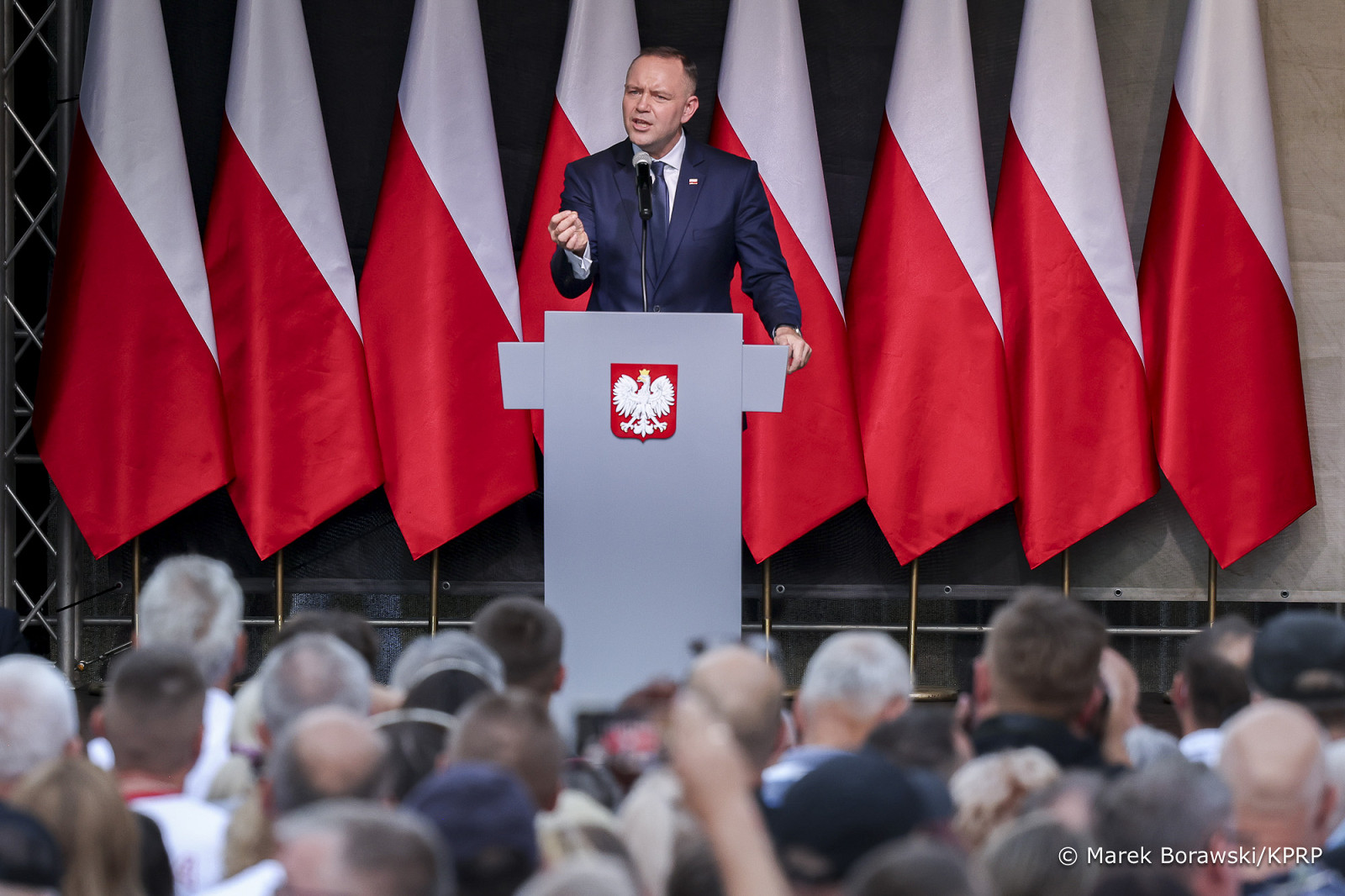 Karol Nawrocki odwiedził Wieluń. Prezydent wspominał m.in. o reparacjach wojennych, fot. Damian Grosicki