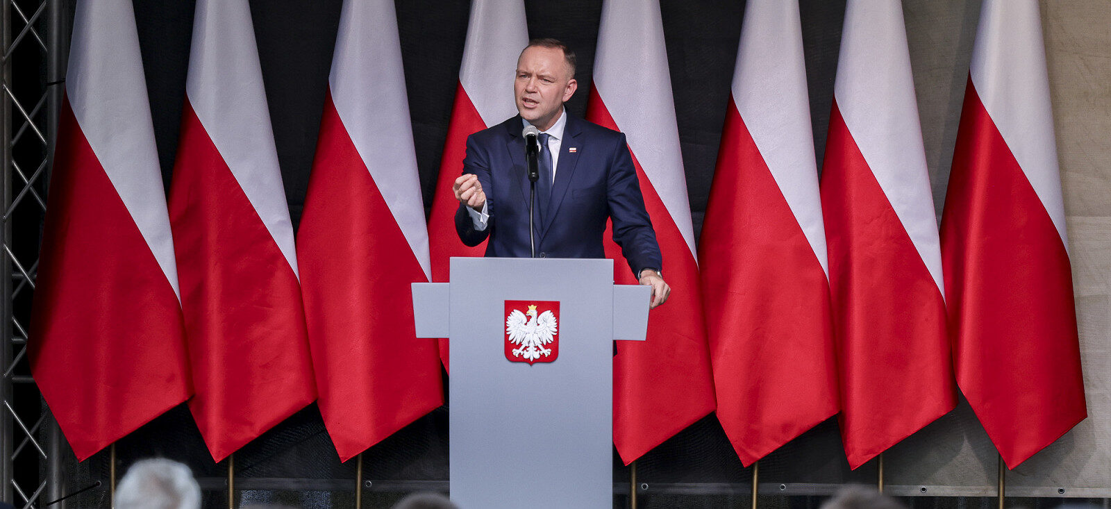 Karol Nawrocki odwiedził Wieluń. Prezydent wspominał m.in. o reparacjach wojennych, fot. Damian Grosicki
