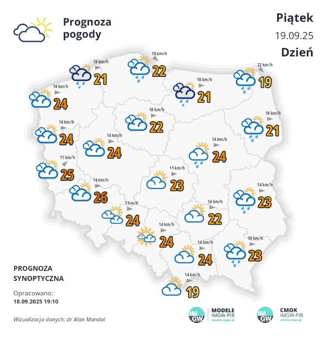 Lato powróci na weekend. W piątek będzie słonecznie i ciepło 2 Zrzut ekranu 18 9 2025 193644 meteo.imgw .pl