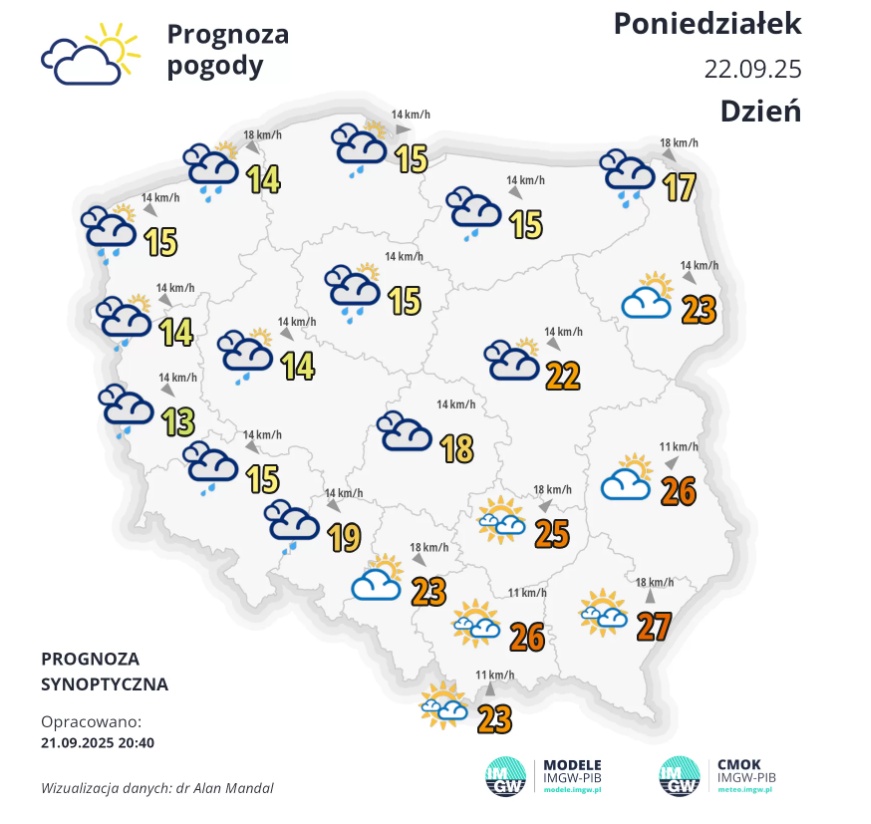 Pogoda na poniedziałek. Koniec lata nie tylko w kalendarzu 2 pogo123