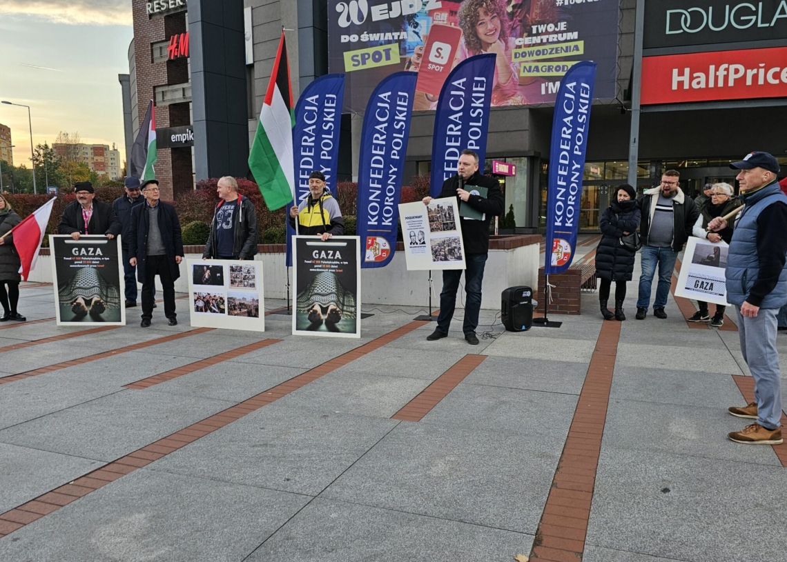 Konfederacja Korony Polskiej przeciw ludobójtswu w Gazie. Pikieta w Piotrkowie Trybunalskim