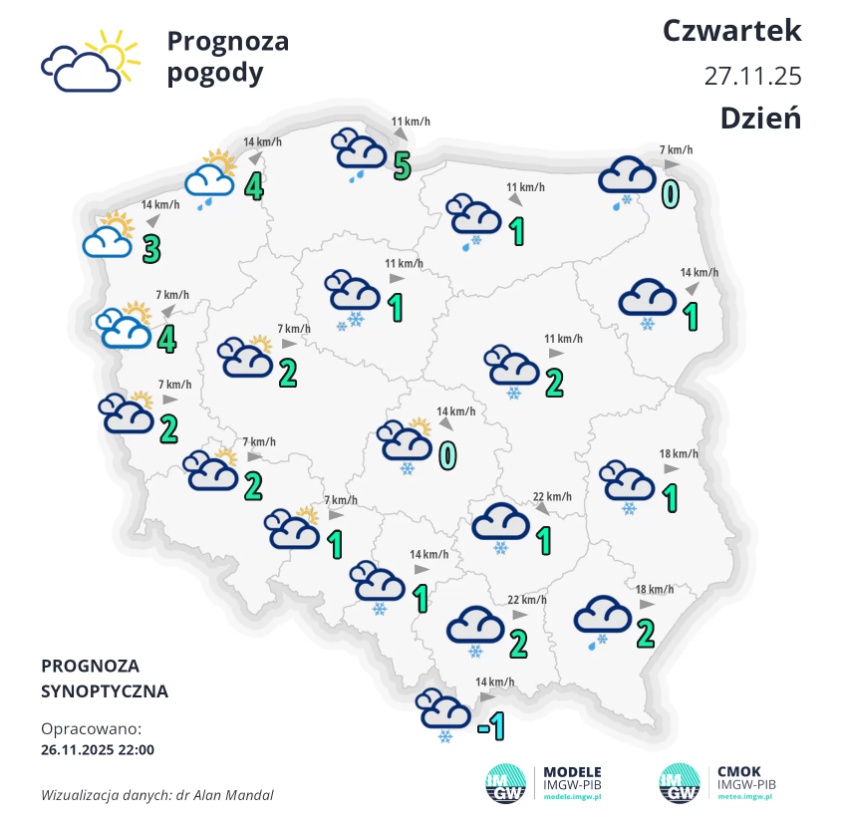 Pogoda na czwartek. Śniegu zdecydowanie mniej 2 asddas
