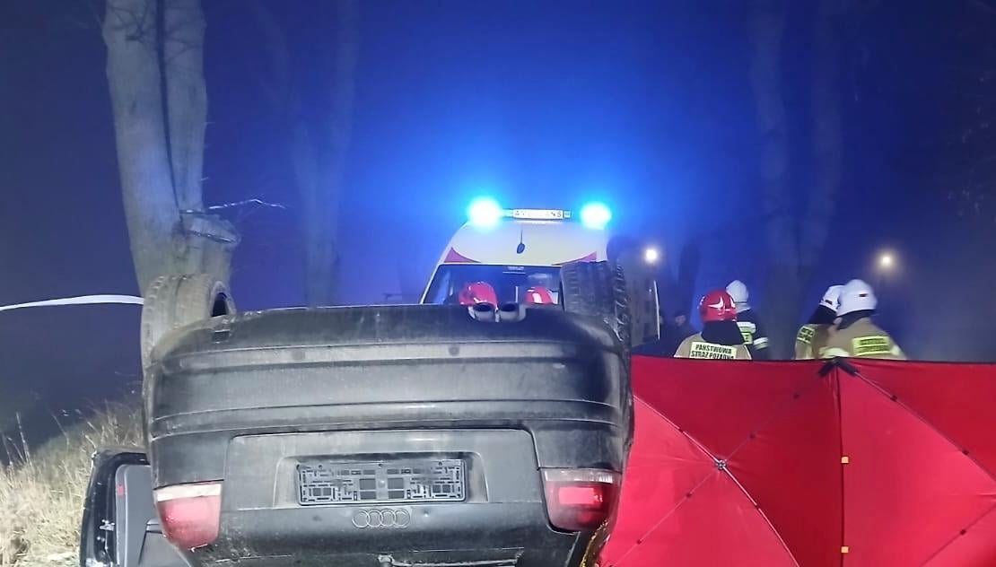Śmiertelny wypadek pod Tomaszowem, fot. Straż