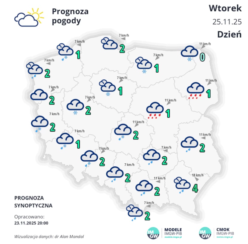 Pogoda na poniedziałek. Może sypnąć, ale nie za dużo 2 pogoda24