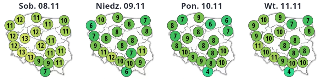Długi weekend z pogodą "w kratkę". Nocami mogą występować przymrozki 2 Pogoda na długi weekend - temperatura maksymalna