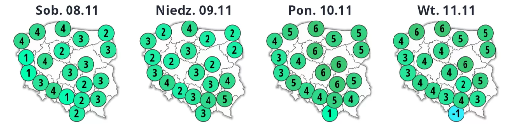 Długi weekend z pogodą "w kratkę". Nocami mogą występować przymrozki 3 Pogoda na długi weekend - temperatura minimalna