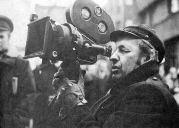 Andrzej Wajda na planie Ziemi obiecanej, 1974