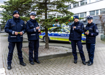 Łódzka policja znów przyozdobiła choinkę przed komendą odblaskami. "Mogą nawet uratować nam życie"