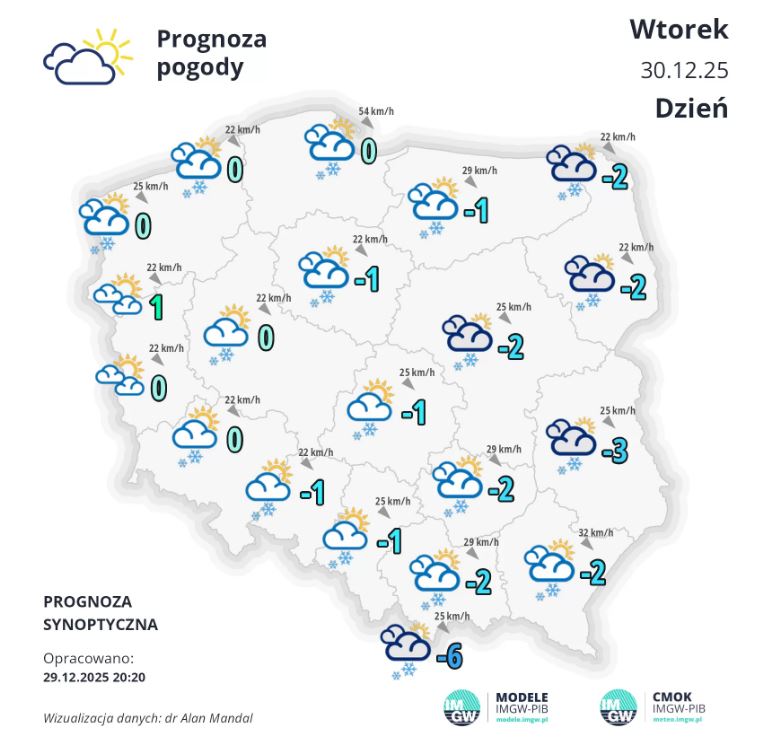 Pogoda na wtorek. Zawieje zimowy wiatr 2 Pogoda wtorek 30.12