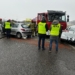 Karambol w gminie Bełchatów. 5 rozbitych samochodów, w tym wozy strażackie i karetka