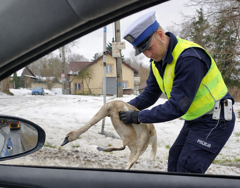 Policjanci uratowali łabędzia w Inowłodzu