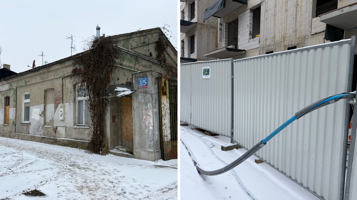 Zamarzająca woda na posesji przy Wróblewskiego. Powodem wykopana rura [ZDJĘCIA]