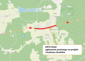 Nowe chodniki przy DK74 w Klukach koło Bełchatowa. Będzie bezpieczniej dla pieszych