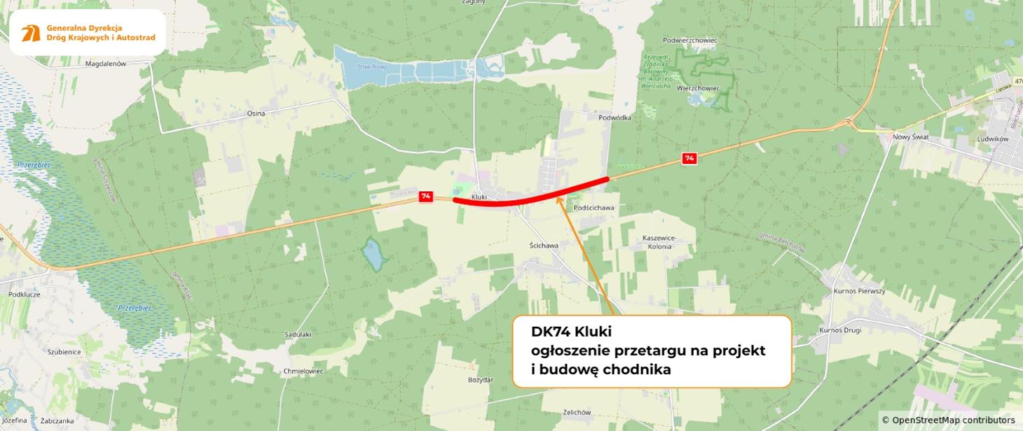Nowe chodniki przy DK74 w Klukach koło Bełchatowa. Będzie bezpieczniej dla pieszych
