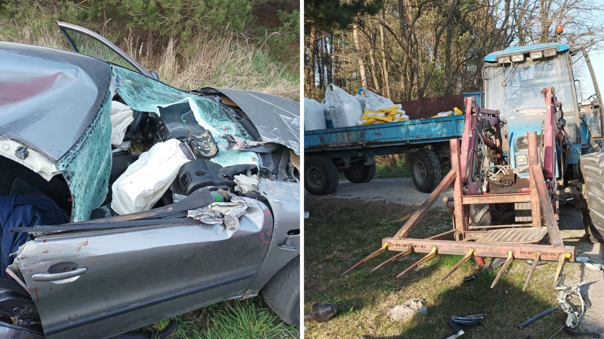 Wypadek w Klonowej pod Sieradzem. Dwie osoby ranne po zderzeniu z ciągnikiem