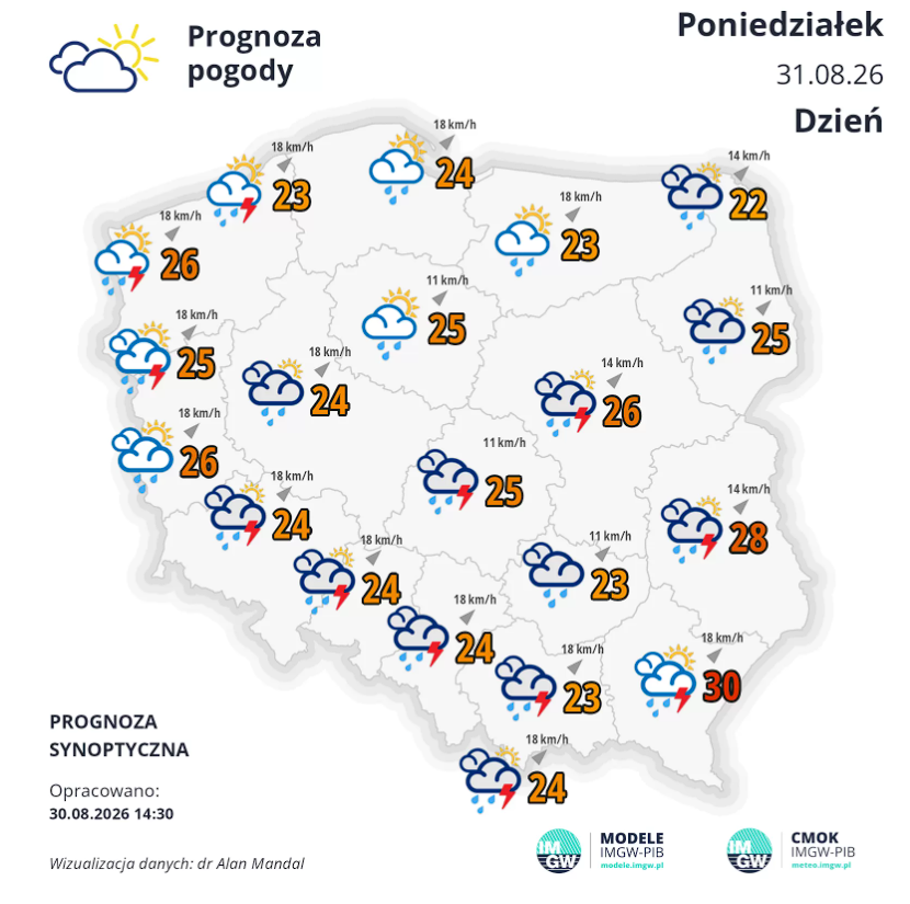 Pogoda na poniedziałek | Dużo chmur, może zagrzmieć [PROGNOZA]