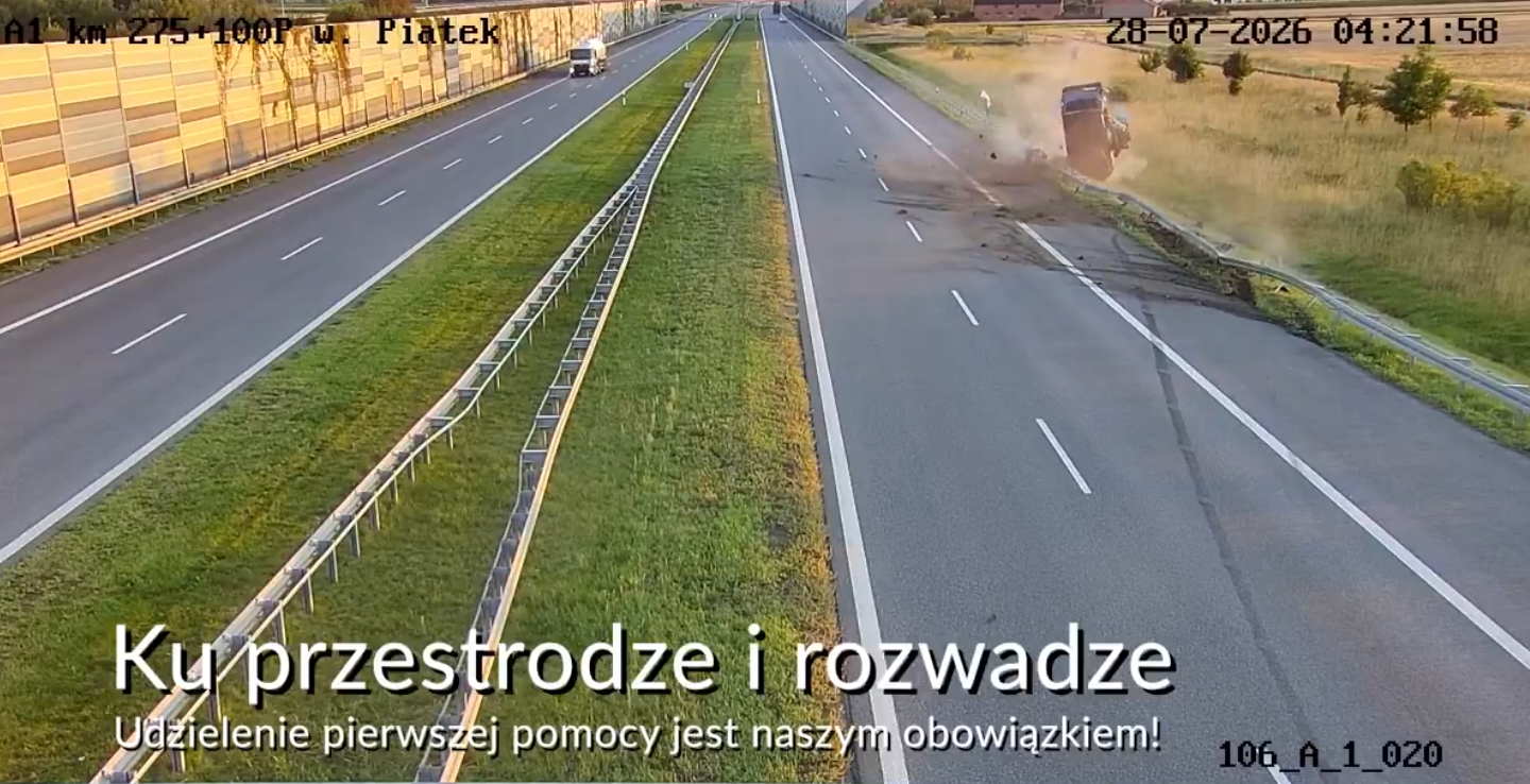 Poważny wypadek na A1 w Łódzkiem. Prawie nikt nie zareagował [NAGRANIE]
