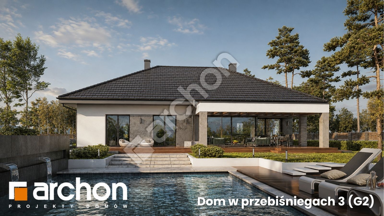 Dom w przebiśniegach 3 (G2) - parterowy projekt z garażem dwustanowiskowym 3 ogrod77