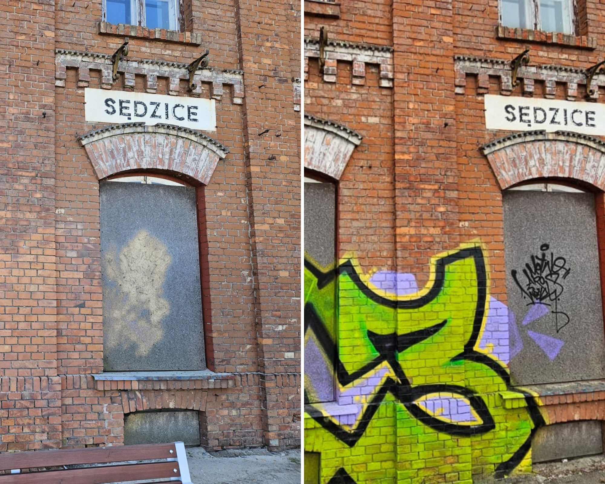 Graffiti usunięte z zabytkowego dworca w Sędzicach. Efekt interwencji reportera Radia Łódź 2 Graffiti usunięte z zabytkowego dworca w Sędzicach. Efekt interwencji reportera Radia Łódź