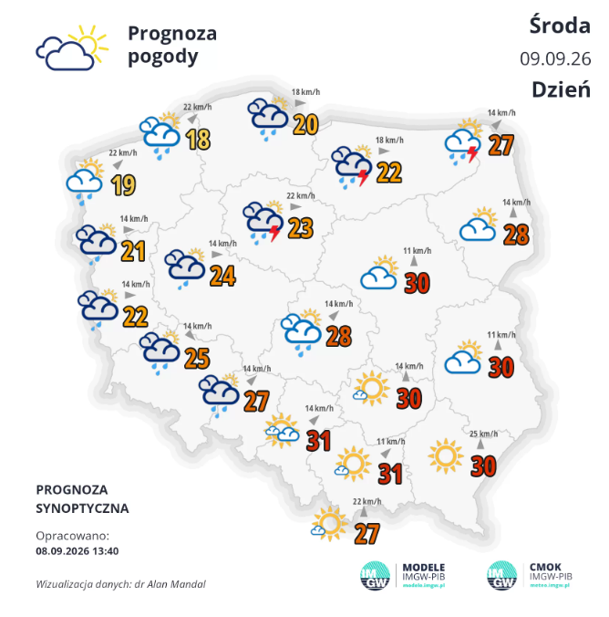 Pogoda na środę | Ciepło, możliwe burze [PROGNOZA]