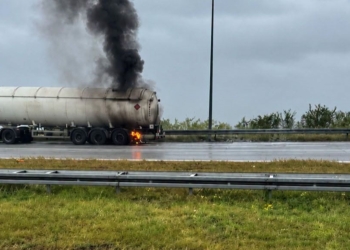 Niebezpieczne zdarzenie na A1. Płonęło koło cysterny z gazem