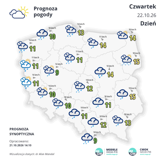 Pogoda na czwartek | Deszczowo i zdecydowanie chłodniej [PROGNOZA]